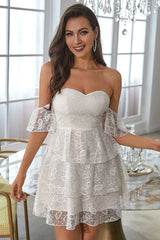 Off-Shoulder Lace Layered Mini Dress - Shah S. Sahota