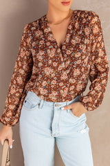 Floral Balloon Sleeve Surplice Blouse - Shah S. Sahota