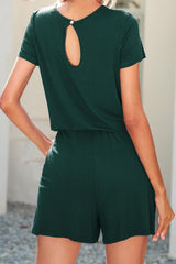 Drawstring Waist Short Sleeve Romper with Pockets - Shah S. Sahota