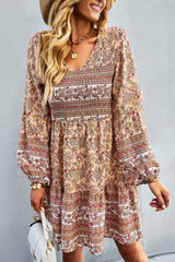 Bohemian V-Neck Balloon Sleeve Dress - Shah S. Sahota