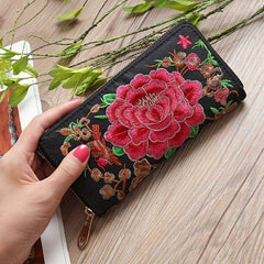 Women's Ethnic Embroidered Long Wallet, Portable Zipper Around Purse, Causal Coin Purse - Shah S. Sahota