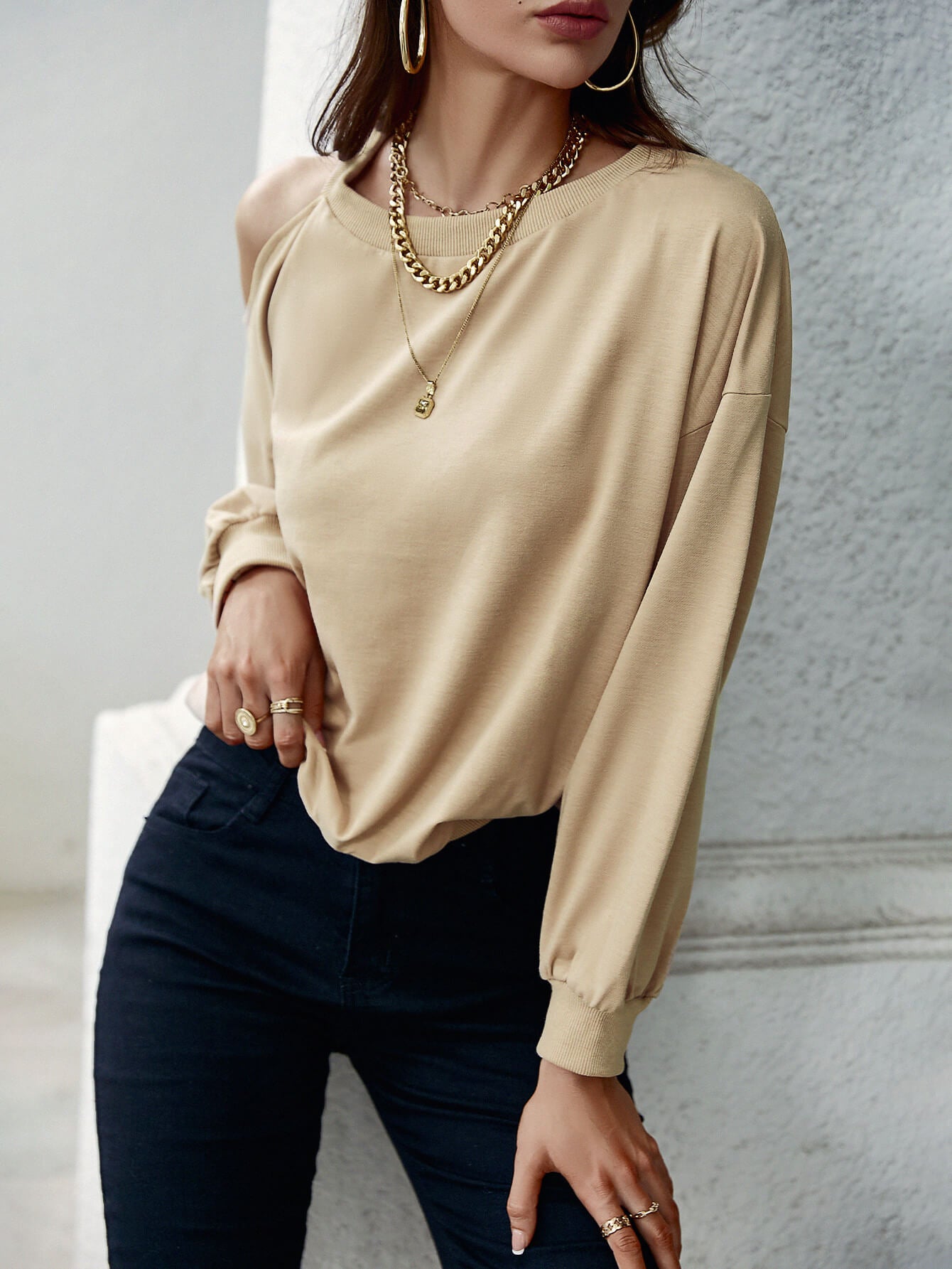 Cold-Shoulder Ribbed Trim Sweatshirt - Shah S. Sahota