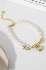 14K Gold Plated Heart Charm Pearl Bracelet - Shah S. Sahota