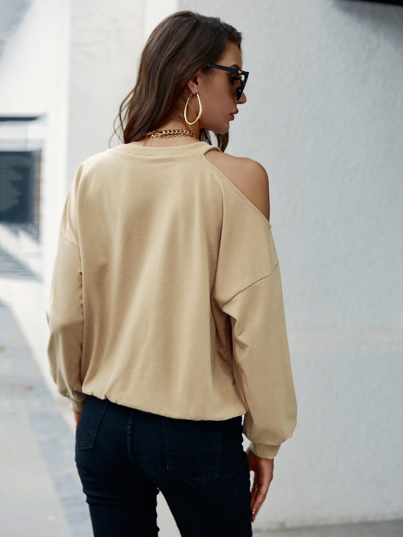 Cold-Shoulder Ribbed Trim Sweatshirt - Shah S. Sahota