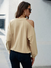 Cold-Shoulder Ribbed Trim Sweatshirt - Shah S. Sahota