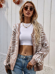 Zebra Print Button Down Cardigan - Shah S. Sahota