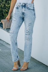 Acid Wash Distressed Jeans with Pockets - Shah S. Sahota