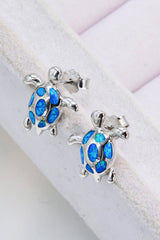 Opal Turtle Platinum-Plated Stud Earrings - Shah S. Sahota
