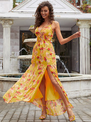 Floral Side Split Spaghetti Strap Maxi Dress - Shah S. Sahota