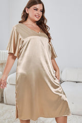 Plus Size Flutter Sleeve V-Neck Side Slit Night Gown - Shah S. Sahota