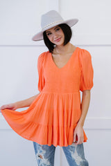 Davi & Dani One-Way Ticket Full Size Run Smocked Tiered Babydoll Blouse - Shah S. Sahota