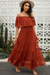 Swiss Dot Off-Shoulder Tiered Maxi Dress - Shah S. Sahota