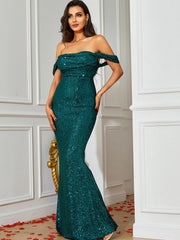 Sequin Off-Shoulder Fishtail Dress - Shah S. Sahota