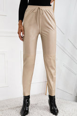 Seamed Elastic Waist PU Leather Pants - Shah S. Sahota