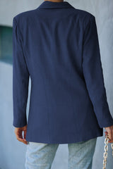 Double-Breasted Padded Shoulder Blazer with Pockets - Shah S. Sahota