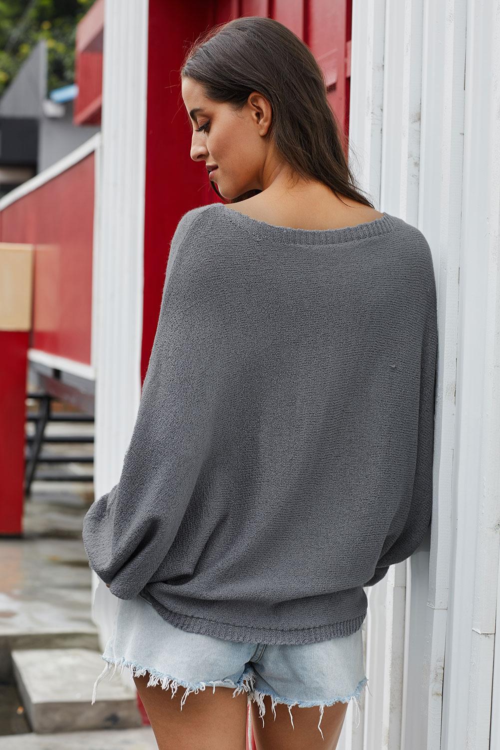 Scoop Neck Drop Shoulder Sweater - Shah S. Sahota