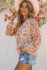 Floral V-Neck Curved Hem Blouse - Shah S. Sahota