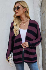 Striped Dolman Sleeve Open Front Cardigan - Shah S. Sahota