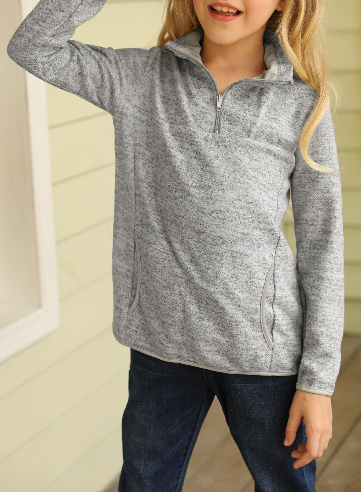 Kids Quarter-Zip Collar Sweatshirt with Kangaroo Pocket - Shah S. Sahota