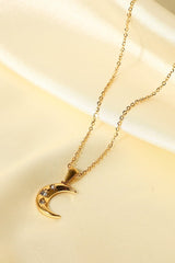 18K Gold Plated Inlaid Zircon Moon Pendant Necklace - Shah S. Sahota