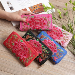 Women's Ethnic Embroidered Long Wallet, Portable Zipper Around Purse, Causal Coin Purse - Shah S. Sahota