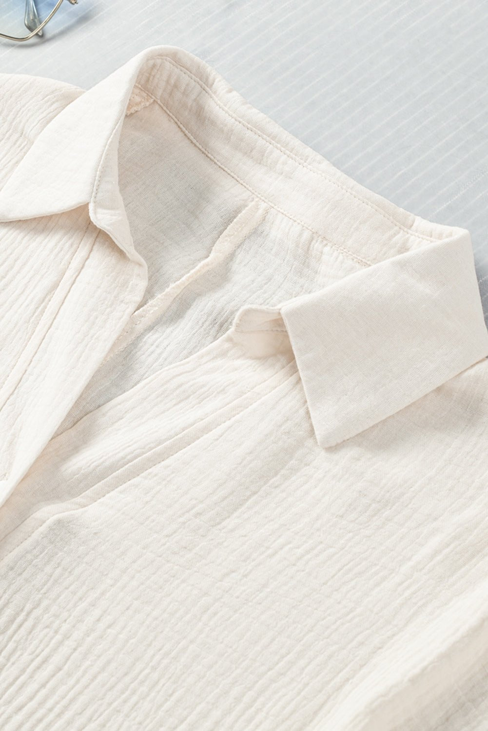 Textured Button Front Romper with Pockets - Shah S. Sahota