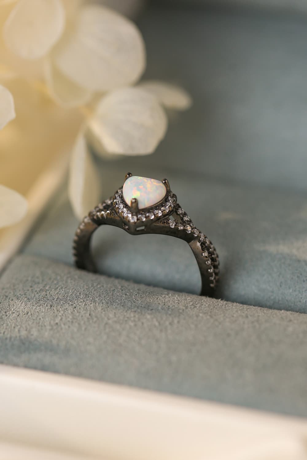 Opal Heart Black Gold-Plated Ring - Shah S. Sahota