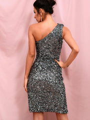 Sequin Cutout One-Shoulder Slit Dress - Shah S. Sahota