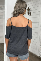 Cold-Shoulder Twist Front Tee Shirt - Shah S. Sahota