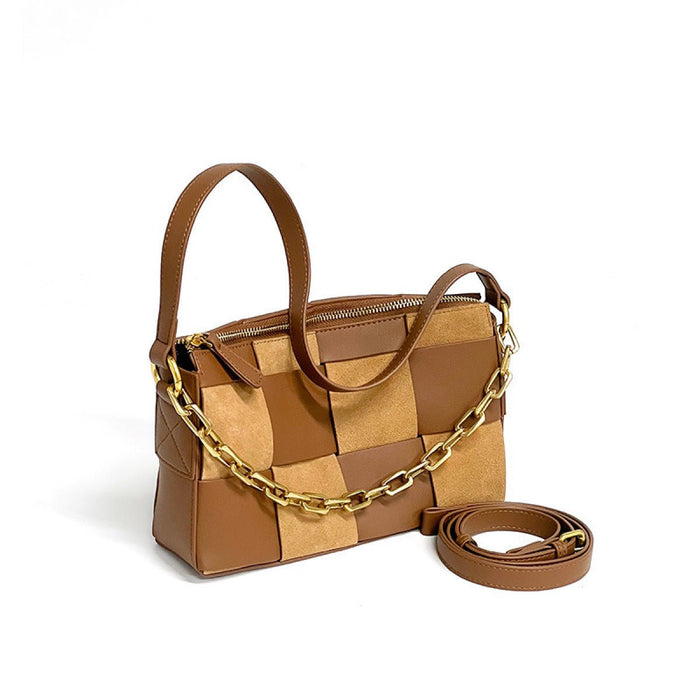 Contrast Color Checkerboard Shoulder Bag With Chain - Shah S. Sahota