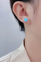 925 Sterling Silver Platinum-Plated Opal Round Stud Earrings - Shah S. Sahota
