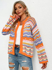 Chevron Stripes Openwork Cardigan - Shah S. Sahota