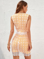 Two-Tone Sleeveless V-Neck Lace Dress - Shah S. Sahota