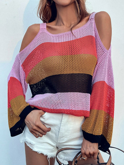 Striped Cold-Shoulder Sweater - Shah S. Sahota
