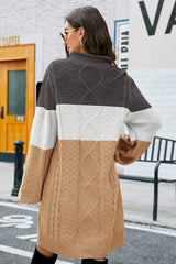 Color Block Mixed Knit Crewneck Sweater Dress - Shah S. Sahota