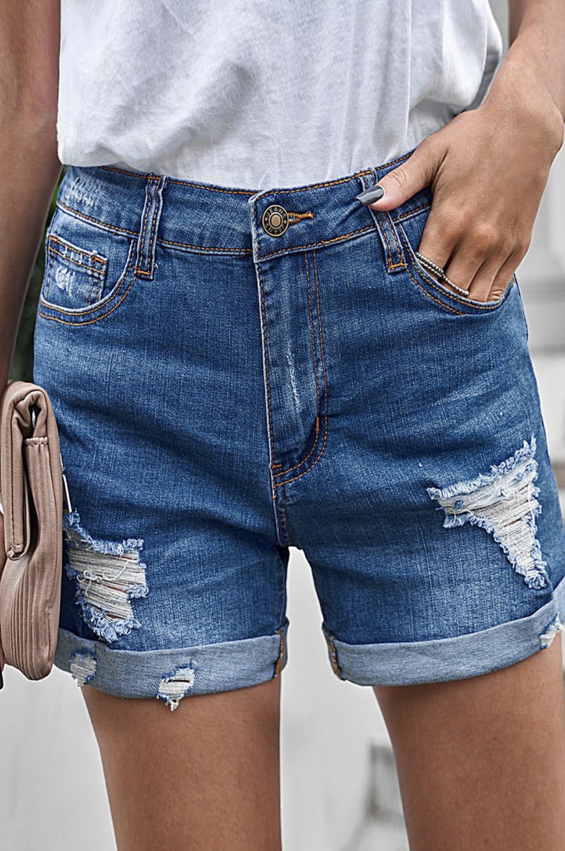 Medium Wash Folded Denim Shorts - Shah S. Sahota