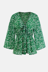 Ditsy Floral Tie-Front Peplum Blouse - Shah S. Sahota