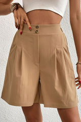 Buttoned Elastic Waist Pleated Detail Shorts - Shah S. Sahota
