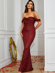 Sequin Off-Shoulder Fishtail Dress - Shah S. Sahota