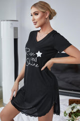 RISE AND SHINE Contrast Lace V-Neck T-Shirt Dress - Shah S. Sahota