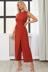 Belted Mock Neck Sleeveless Jumpsuit - Shah S. Sahota