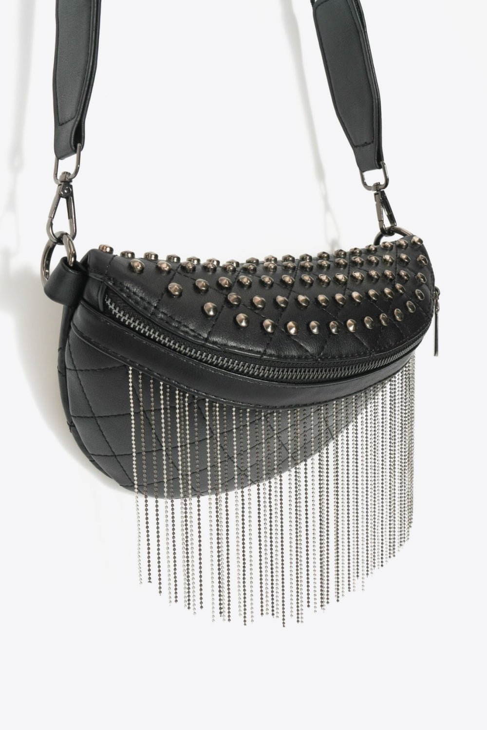 PU Leather Studded Sling Bag with Fringes - Shah S. Sahota