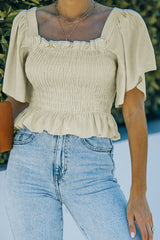 Smocked Frill Trim Peplum Top - Shah S. Sahota