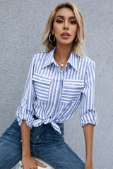 Striped Flap Pocket Button Down Shirt - Shah S. Sahota