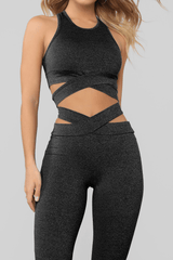 Gray Crisscross Sports Bra And Leggings Set - Shah S. Sahota