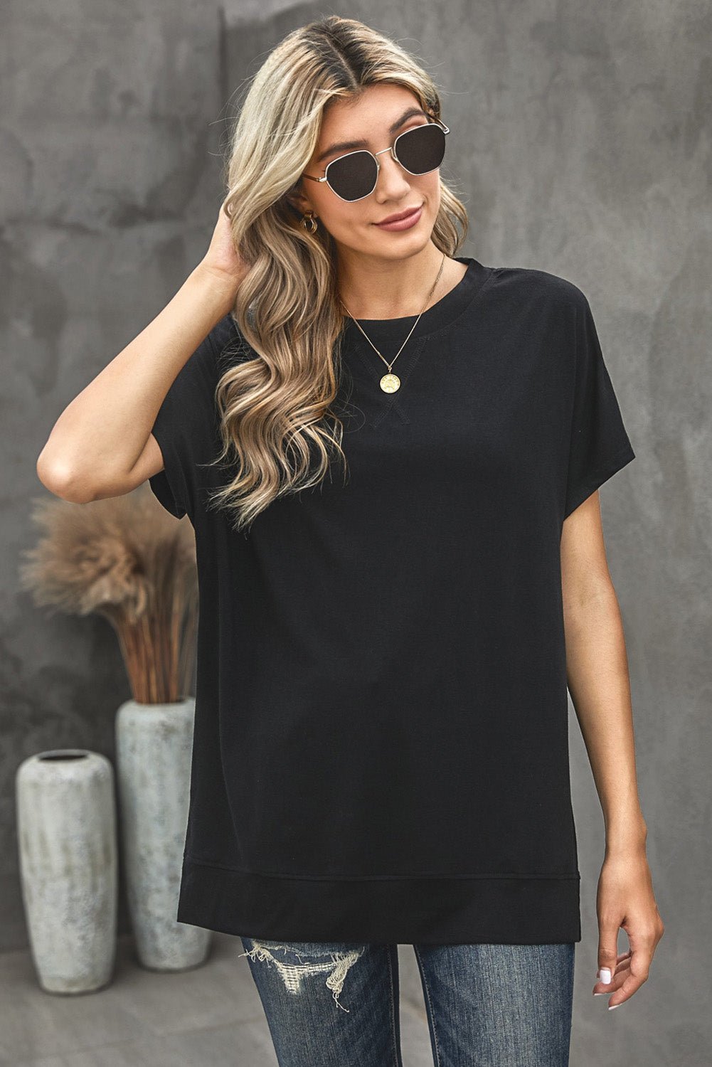 Round Neck Short Sleeve Solid Color Tee - Shah S. Sahota