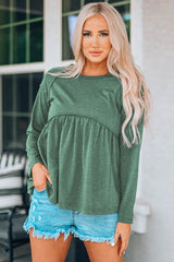 Round Neck Raglan Sleeve Babydoll Top - Shah S. Sahota
