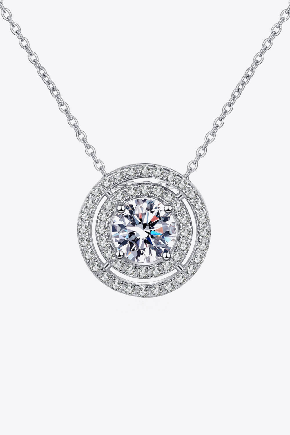 Moissanite Round Pendant Rhodium-Plated Necklace - Shah S. Sahota