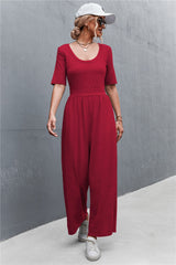 Scoop Neck Half Sleeve Wide Leg Jumpsuit - Shah S. Sahota