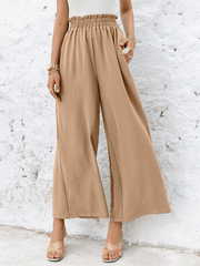 Frill Elastic Waist Wide Leg Pants Without Belt - Shah S. Sahota